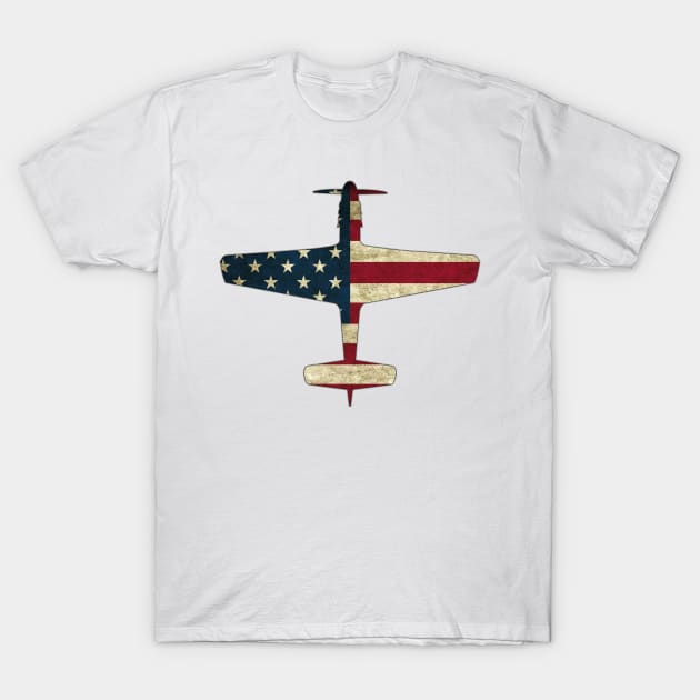 Patriotic Veteran P 51 Mustang Fighter Warbird Plane US Flag T-Shirt by stearman